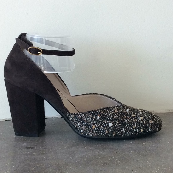 ROBERT CLERGERIE PARIS Brown Suede & Tweed Pump Heels